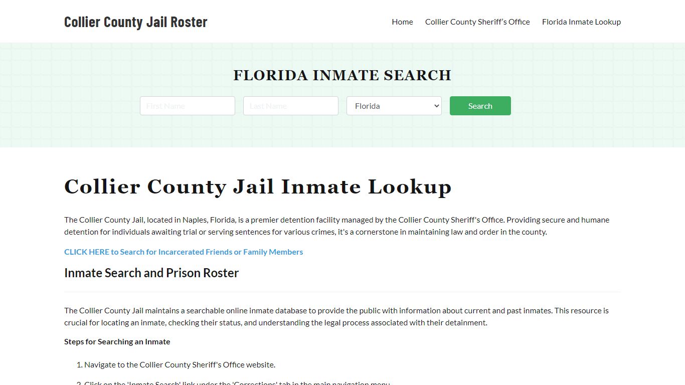 Collier County Jail Roster Lookup, FL, Inmate Search